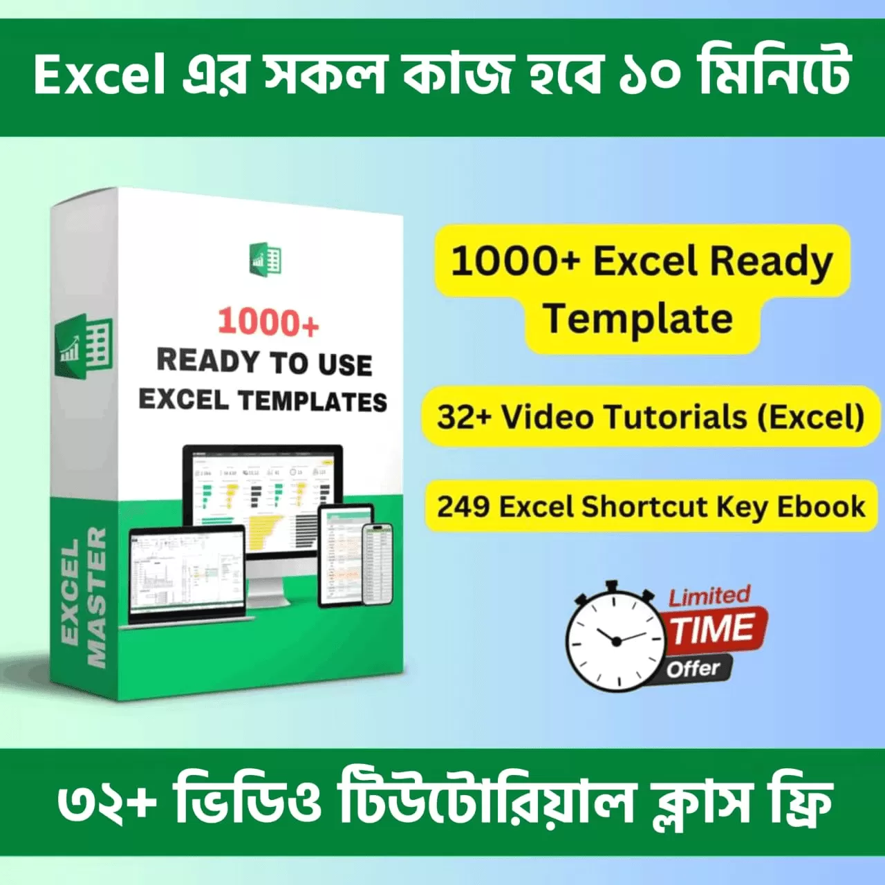 1000 + Excel Ready Template & 32 + Video Tutorials